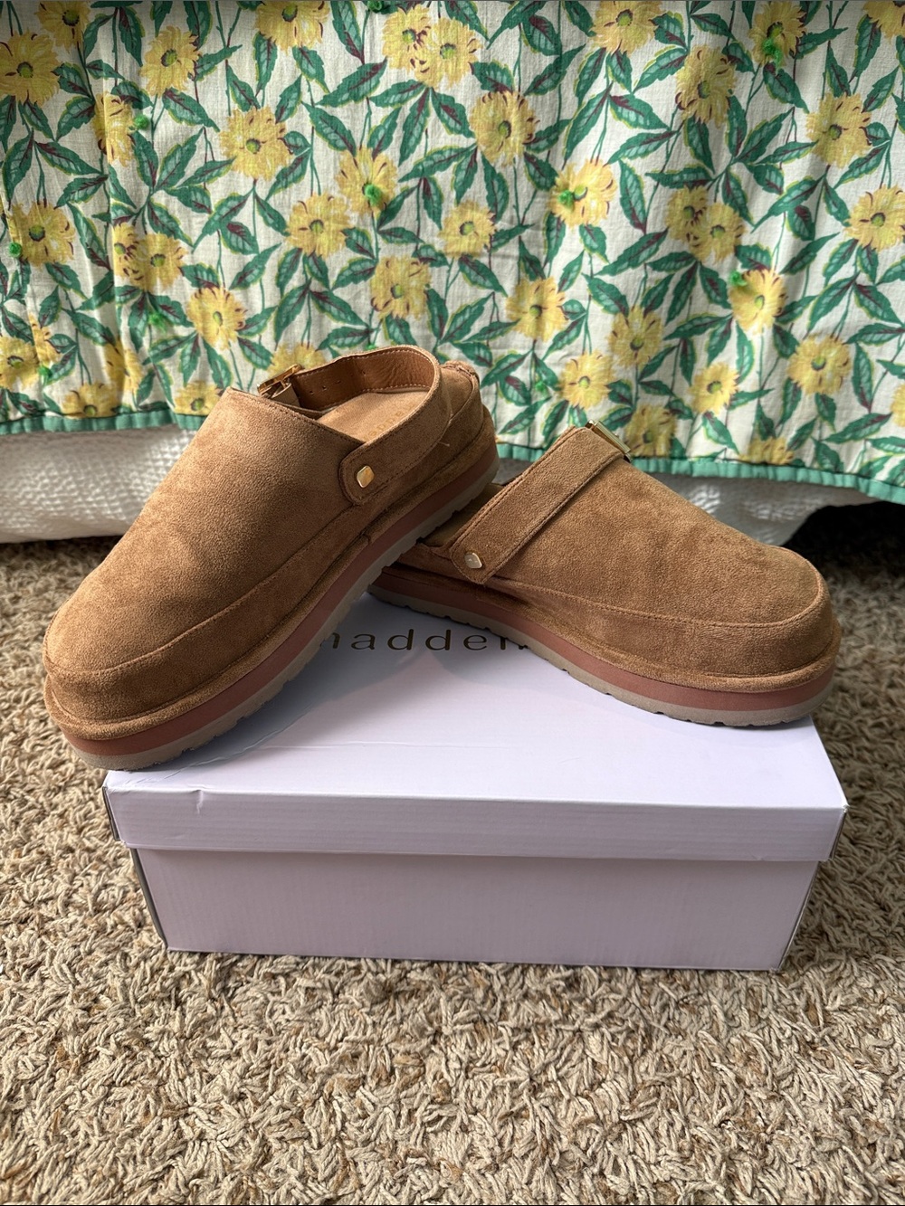 Madden Girl Chestnut Suede Platform Clog Mules